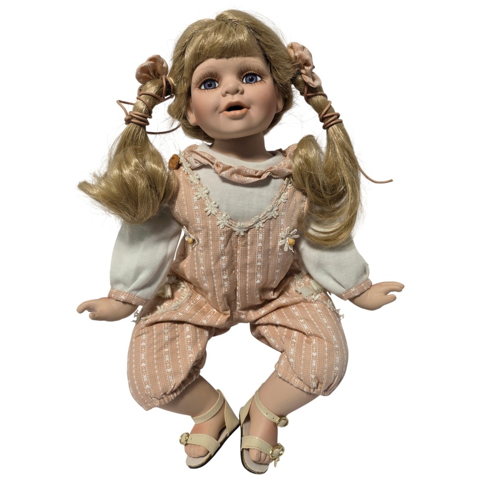Vintage Porcelain Emerald Collection Collector Doll Peach Romper Sandals*